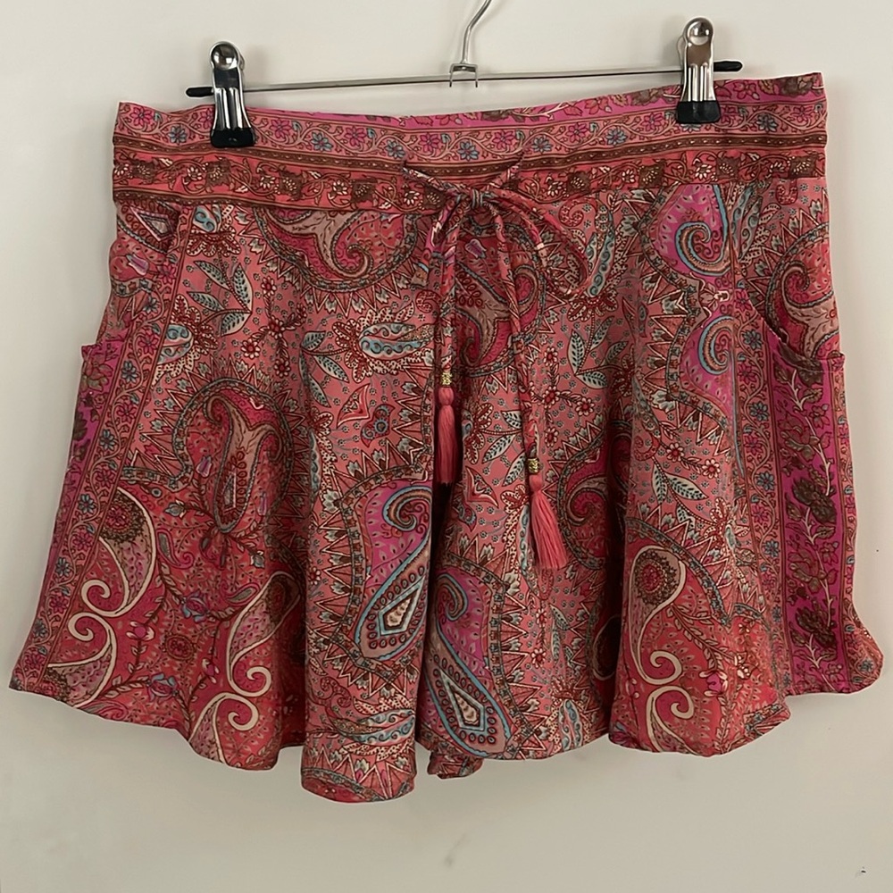 Boho paisley print silk blend flouncy light weight shorts